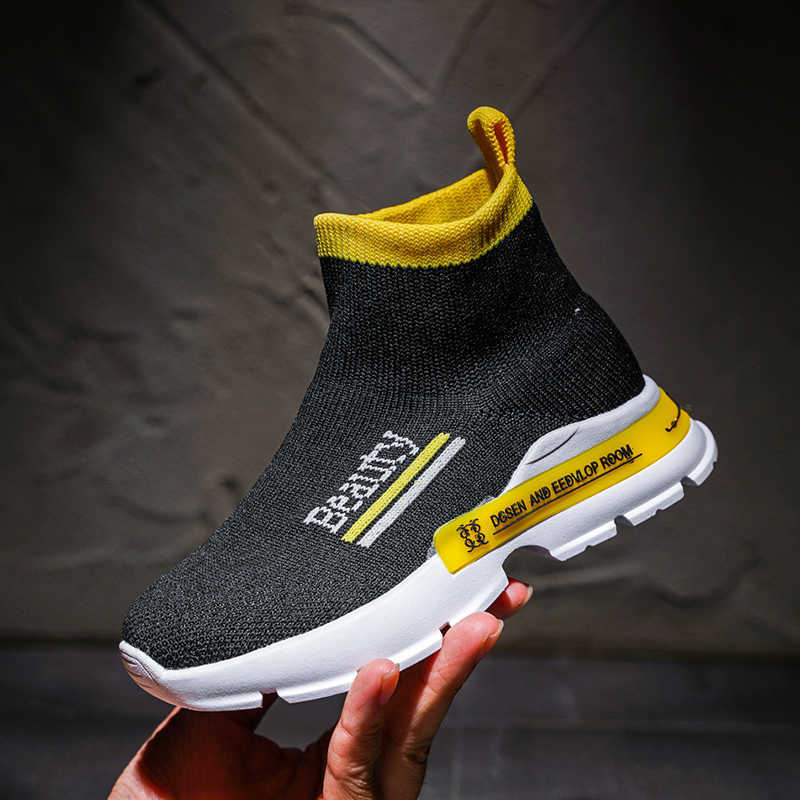 

Fashion Kids Socks Shoes Comfortable Children High Top Sneakers Toddlers Boys Shoes Outdoor Sports Running Shoes Girls Trainers X0703, Black