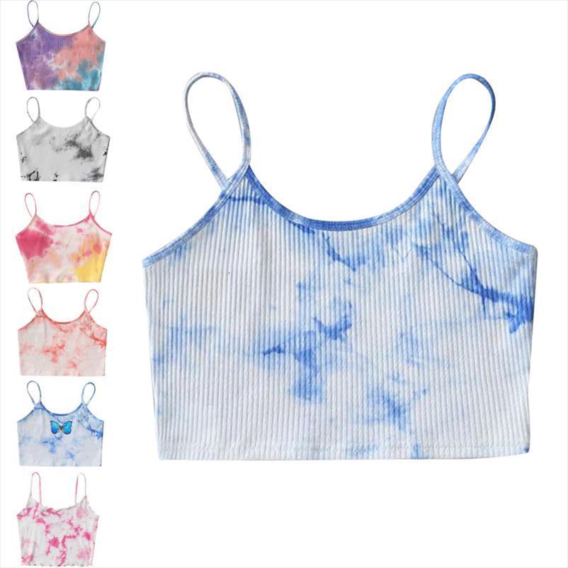 

summer v neck womens tank sleeveless vest contrast color crop for lady ropa mujer tie dye, White