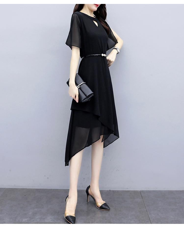 

Plus Size Dresses 2021 Summer Women Fashion Casual Solid A-line Asymmetrical Chiffon Dress Elegant Short Sleeve V-neck Party 5xl, Black