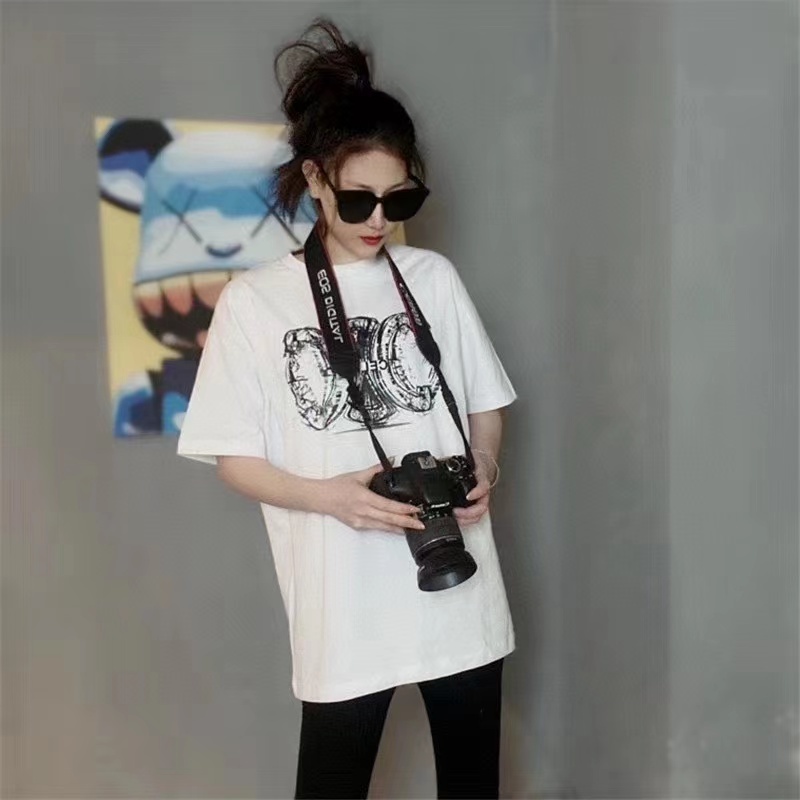 

spring new 2021 Early Celin triumphal arch lettered print T-shirt casual versatile Unisex short sleeve YW, White