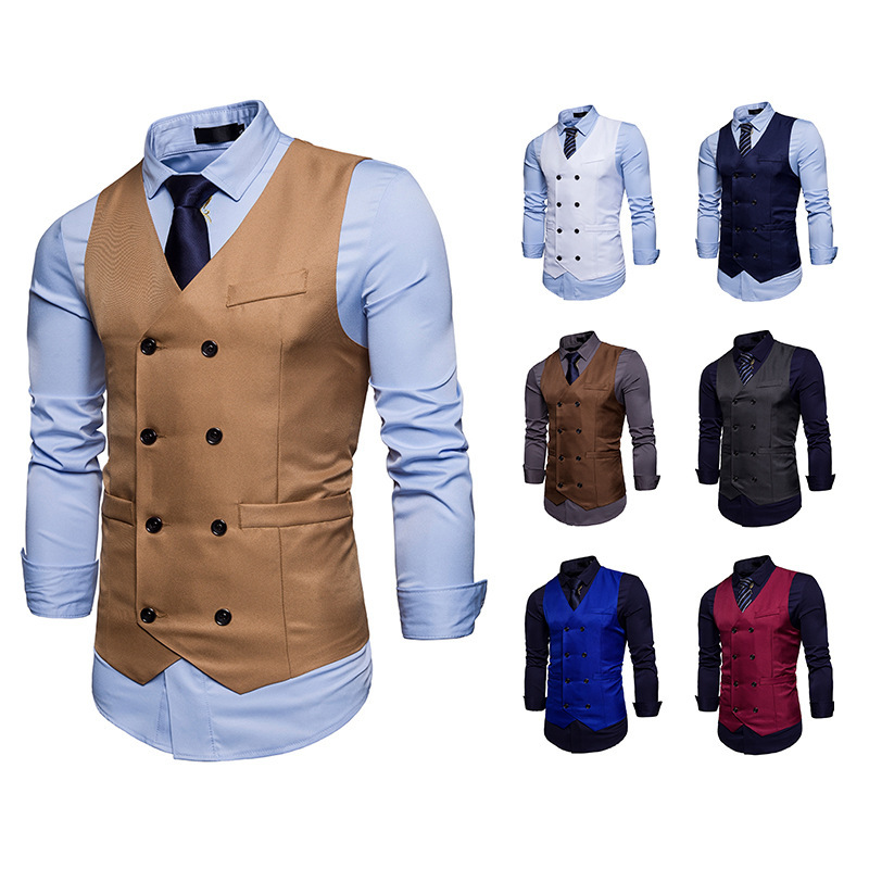 

2022 Fashion Mens Formal Slim Fit Premium Business Suit Vest Button Down Vests Custom Double Breasted England Style Groom Vests AL6501, Black