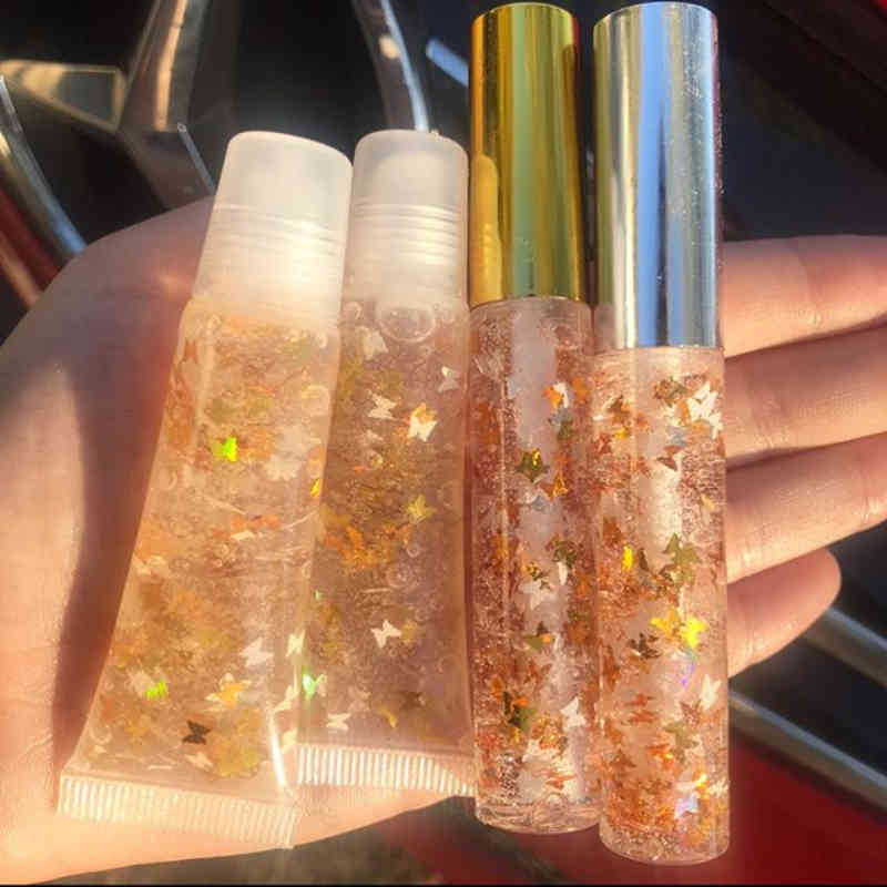 

Glittering Diy Kit New Moisturizing Gloss Base Gel Lipgloss Tube Container with Butterfly Laser Glitter Flavor Oil