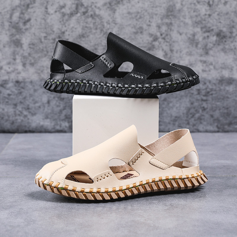 

Slippers hand stitched super fiber sandals men's summer casual breathable soft soled outdoor beach shoes KNJU, 1# shoe box