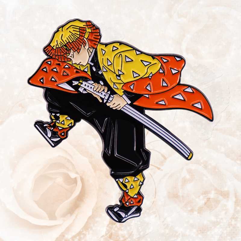 

Pins, Brooches Zenitsu Agatsuma Companion Of Tanjiro Kamado Demon Slayer Thunder Breathing Enamel Pin Cute Blond Orange Hair Boy Brooch