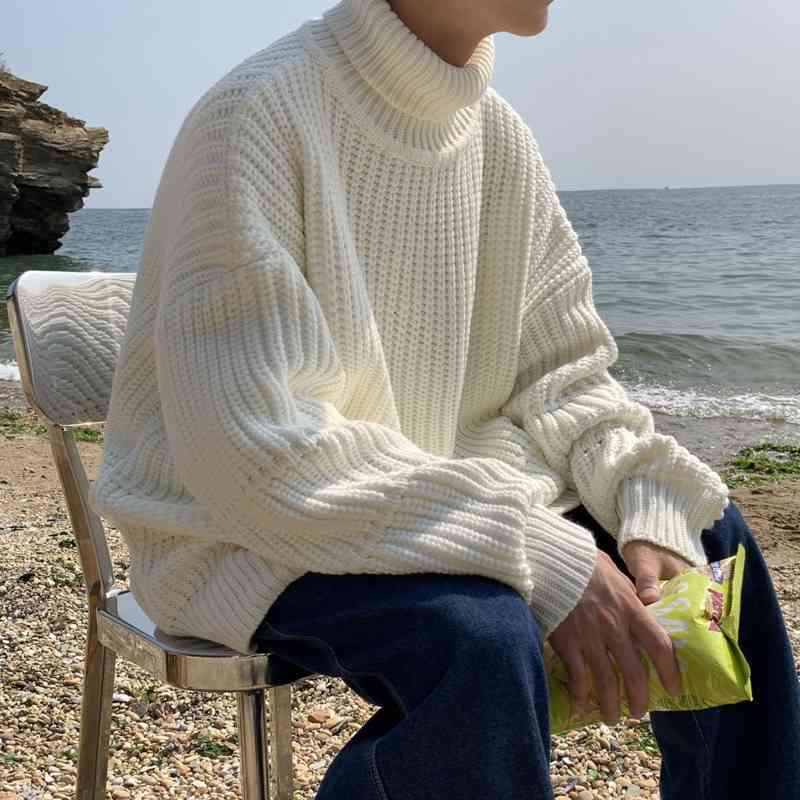 

Men's Sweaters Winter Thick Turtleneck Sweater Warm Fashion Casual Knit Pullover Men Wild Loose Korean Knitting Mens Clothes ES4E, Black