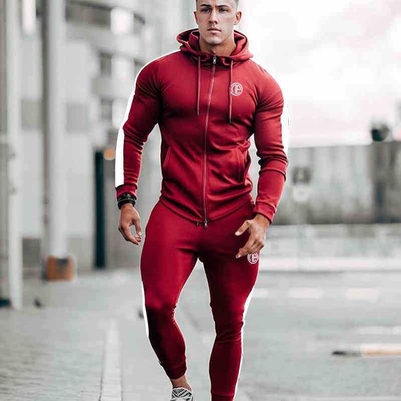 

muscle men's new autumn and winter sports fitns leisure long sve running hooded pullover training suit, Gray