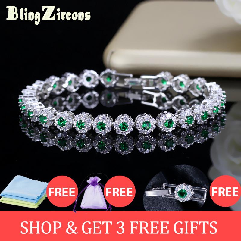 

Link, Chain BeaQueen Trendy Green And White Cubic Zirconia Stone Setting Ladies Tennis Bracelets Silver 925 Jewelry For Women B100, Black