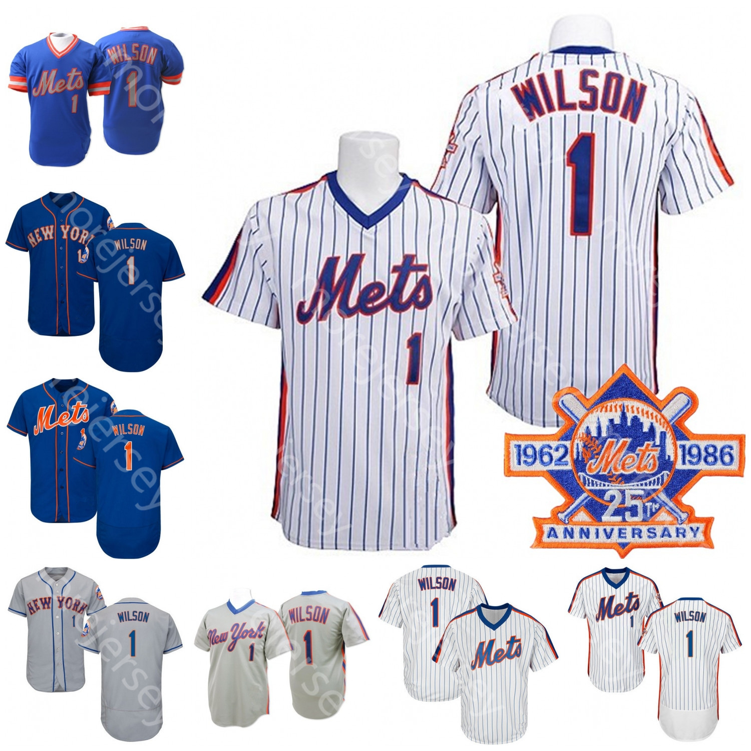 

Mookie Wilson Jersey 1986 Cooperstown White Pinstripe Blue Grey Orange Pullover Fans Player Salute to Service Size S-3XL