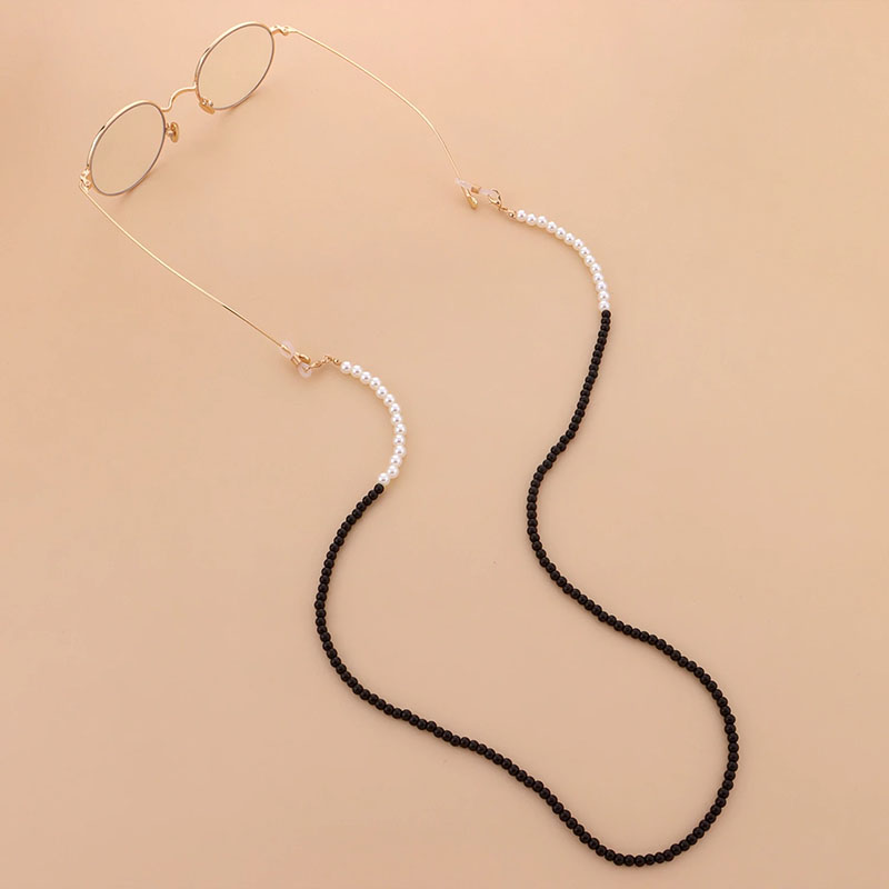 

Simple Black Beads Lanyard Glasses Chain Necklace For Women White Imitation Pearl Reading Glasses Chain Neck Straps Eyewear