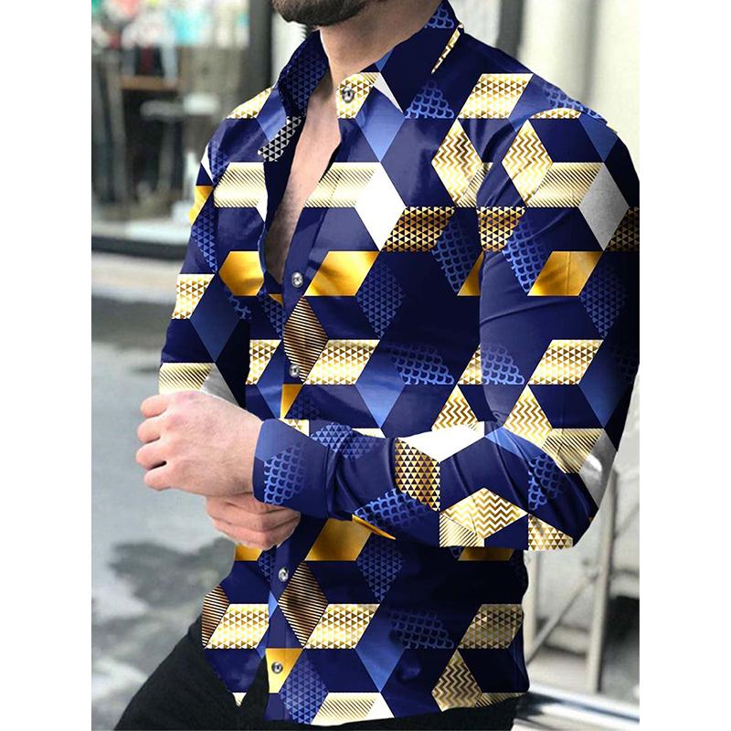 

Men's Casual Shirts Luxury Social Men Turn-down Collar Buttoned Shirt Lattice Print Long Sleeve Tops Men's Clothes Club Prom Cardigan, Cx108