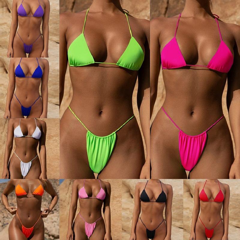 

2pcs Sexy Women' Micro Bikini Swimsuit Bathing Solid Color Black Thong Bandage Push Up White Beachwear Swimwear, Blue