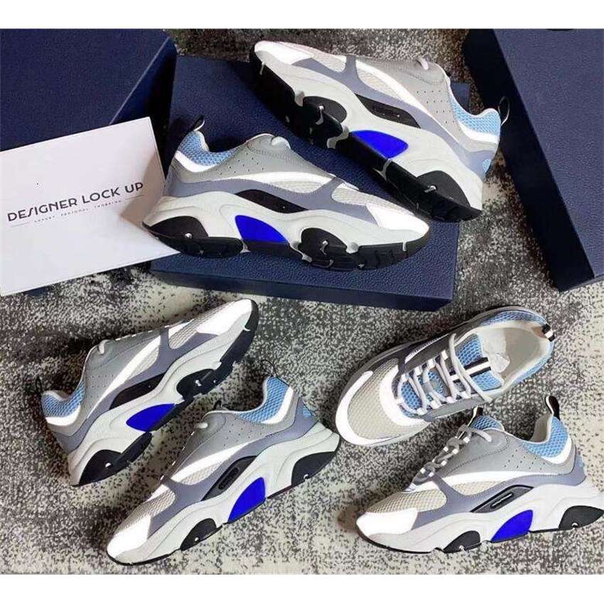 

2021 designer B22 Sneaker White Leather Calfskin shoes Top Technical Knit Women Platform Sneakers Blue Grey size 35-46 xianghuaqiang, Color 9