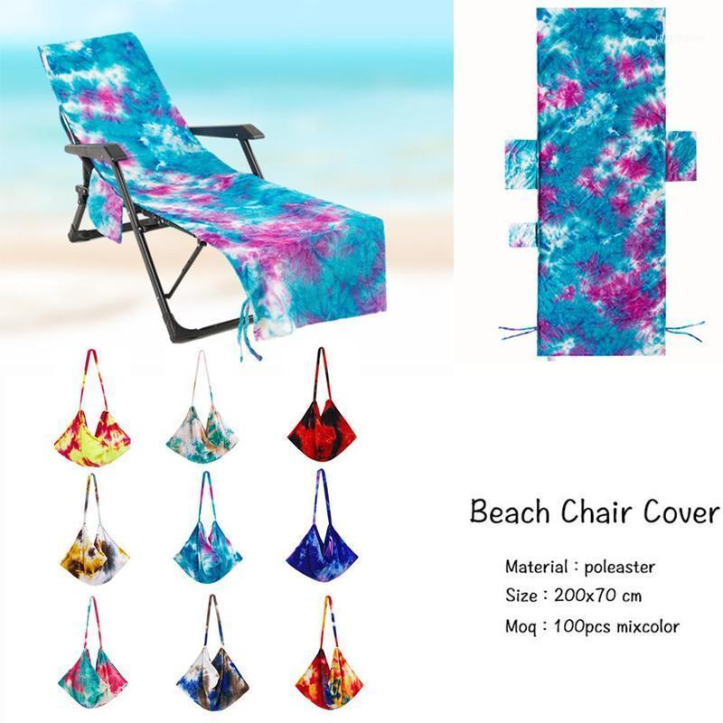 

Colorful Beach Chair Cover With Side Pockets Microfiber Lounge Towel Rack Tie-Dye Covers