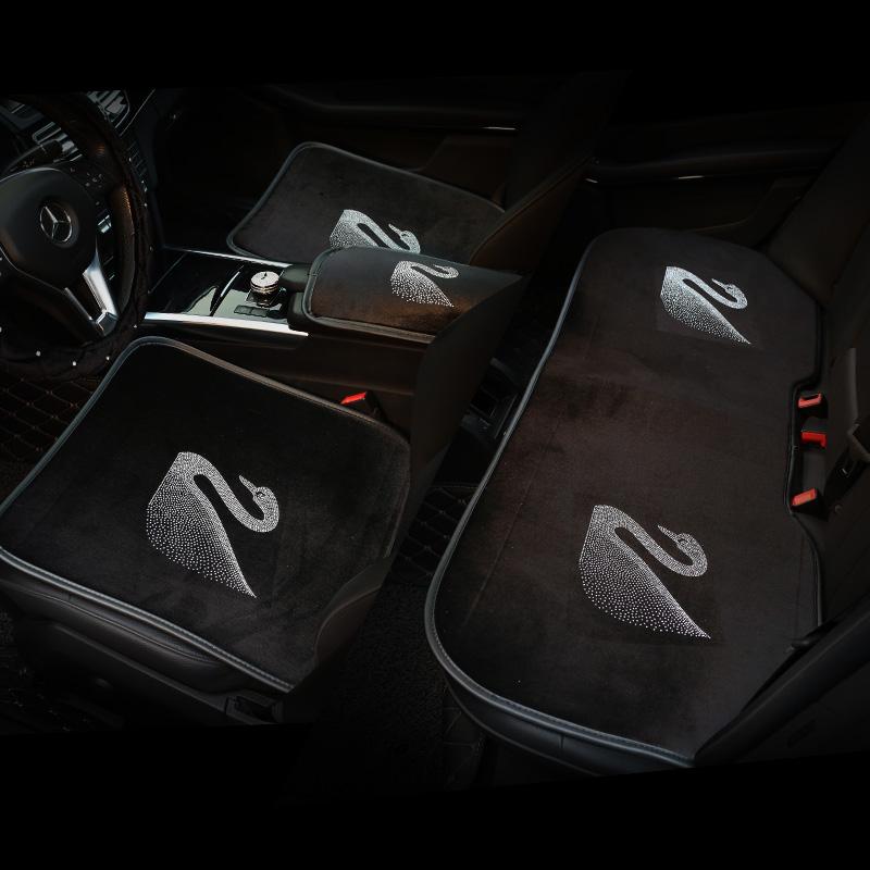 

Seat Cushions Fashion Crystal Swan Universal Plush Car Covers Interior Decoration Front Back Rear Seats Sets Accessories Black
