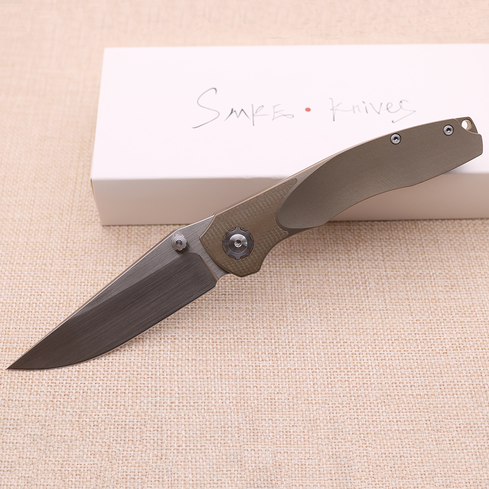 

Fast Shipping Smke Knives Eutsler DUK Pocket Folding Knife Hand Satin M390 Blade Micarta Inlay Bronze Anodized Titanium Handle Tactical Survival Knife