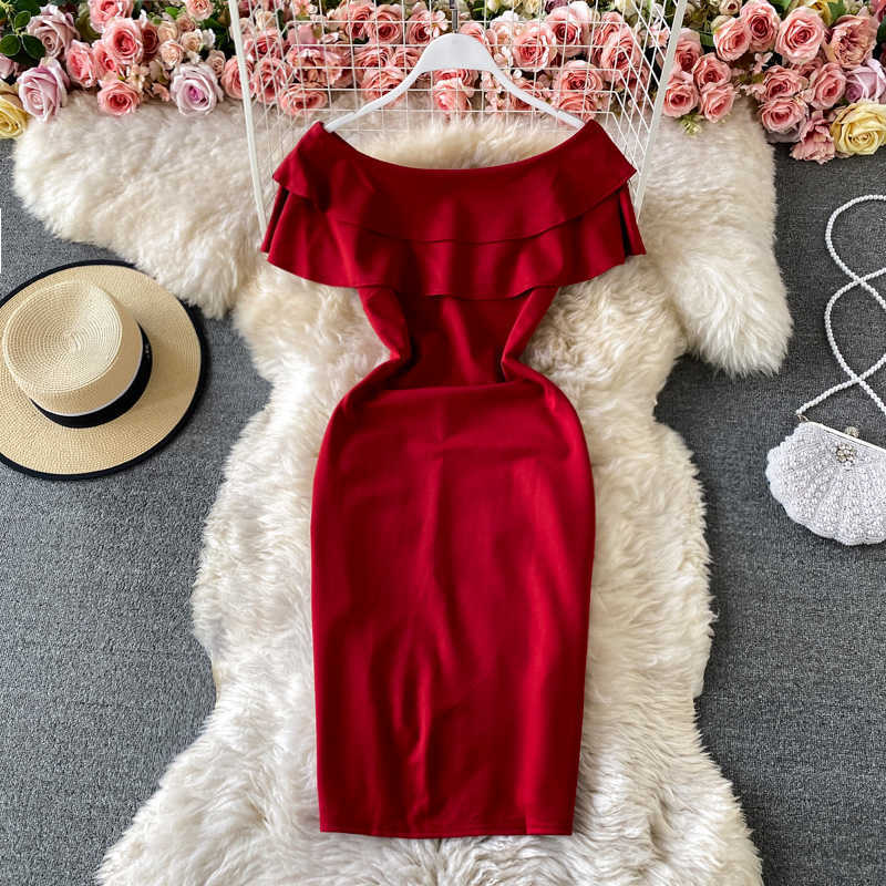 

Black/Blue/Red Party Mini Dress Women Sexy Slash Neck Off Shoulder Two Layer Ruffle High Waist Bodycon Vestidos 2021 Summer New Y0603