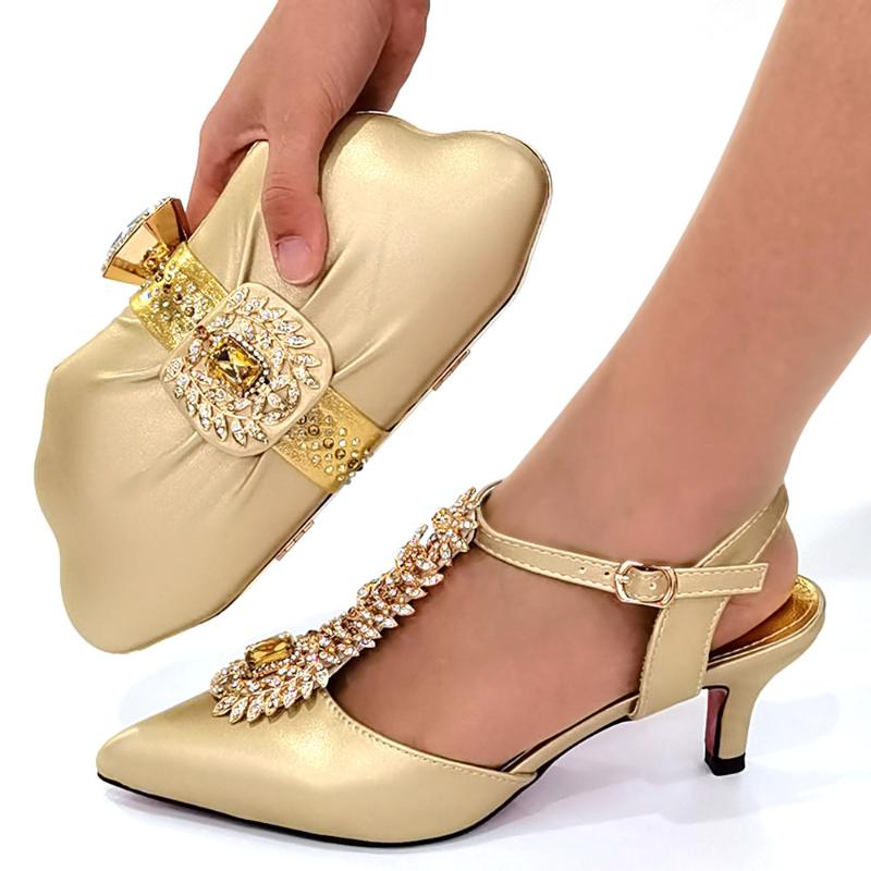 

Dress Shoes Doershow Beautiful African Fashion Italian And Bag Sets For Evening Party With Gold Handbags Match Bags! HJB1-18, Clear