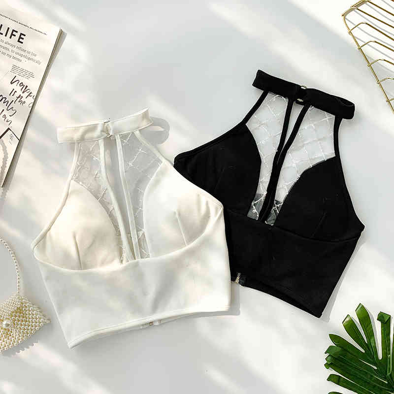 

Bras Sets Sexy Halter V-neck Padded Short Bustier Crop Tops Women Clothing Vest White Black E938 DEZ7
