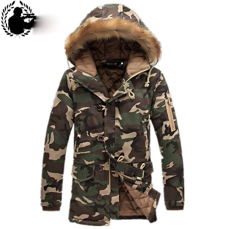 

Winter Mens Camouflage Long Jacket Fur Hooded Down 2021 Outwear Thick Military Style Parkas Male Big Coats Army Green Camo 3XL Men's &, Black
