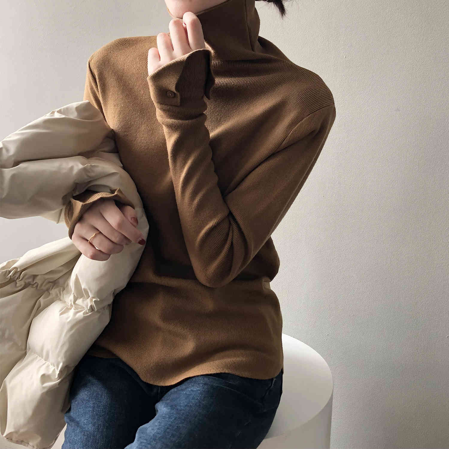 

Sweater Women's Autumn Winter Inner Pullover Solid Color High Neck Long Sleeve Slim Style Bottoming Shirt Female Tops 210520, Blue