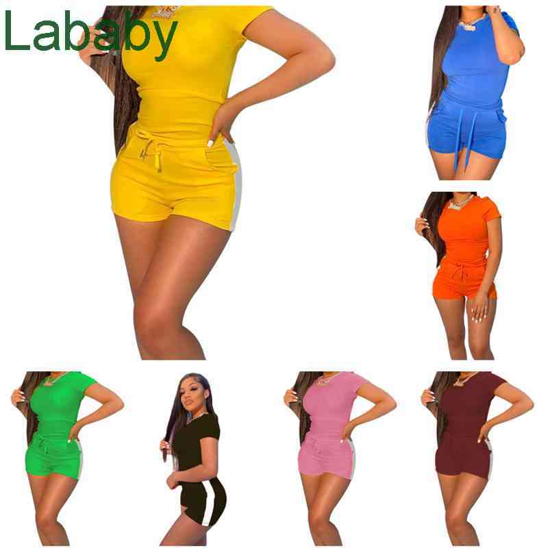 

Women Tracksuits Two Pieces Set Designer Suits Summer Casual Solid Color Short Sleeve Shorts Gymshark Yoga Sweatsuits Survêtement Femme, Bn7158 / 1 yellow