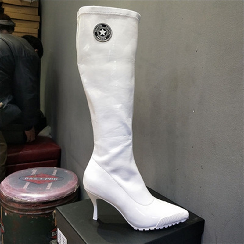 

Over The Knee Women Boot High Boots Patent Leather High Heels 8CM Female Boots Fashion Spring Shoes Boot Women White 210514, Ivory