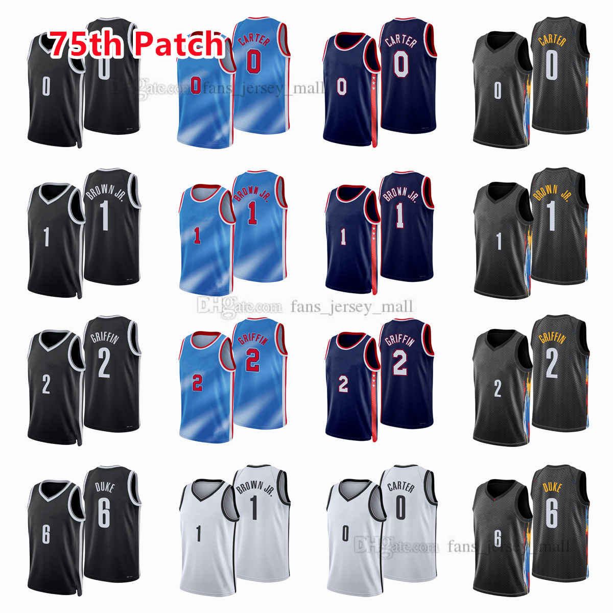 

Printed 75th Patch City Basketball Jerseys Jevon 0 Carter Blake 2 Griffin David 6 Duke Bruce 1 Brown Jersey Color white Blue Black Custom