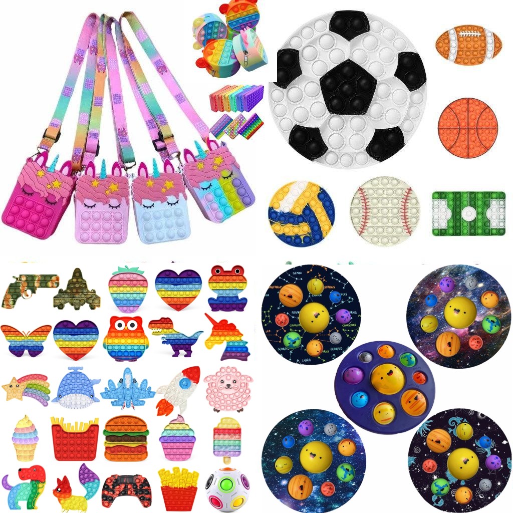 

US STOCK Fidget Toys Pops Bubble Antistress Toys Christmas Halloween Anti-stress Sensory Gifts Squeeze Gifts Stress Reliever Pencil bag Coin Purse Keychain
