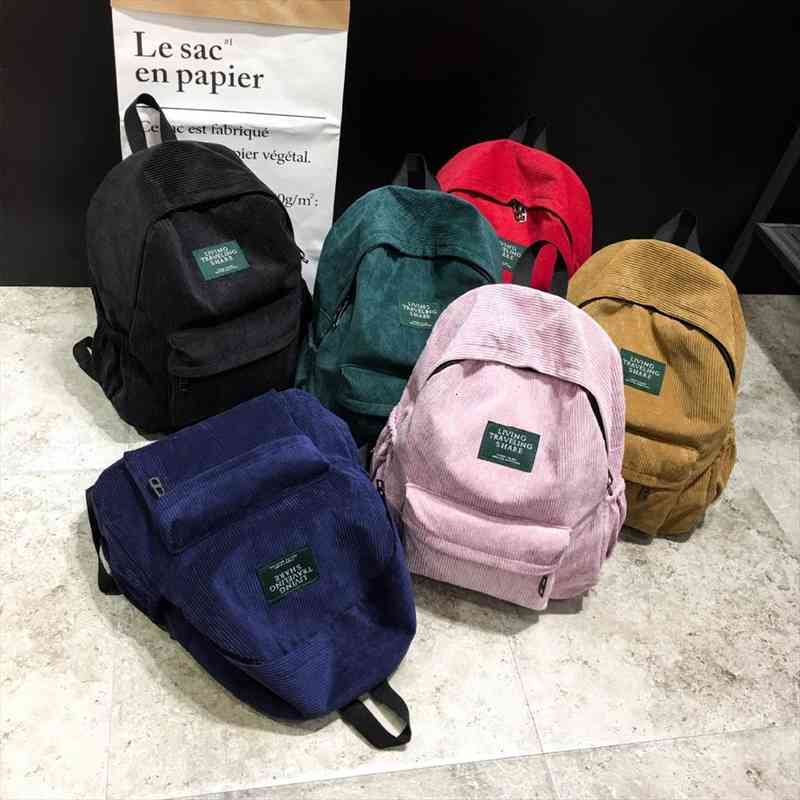

women corduroy canvas backpack female soft velvet school bag mochila feminina backpacks adolescent teenage girls travel bagpack