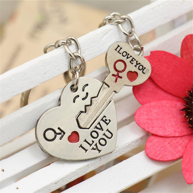 

Keychains Romantic Valentines Heart&Key Shaped Keychain I LOVE YOU Letter Couple Heart Engagement Gift
