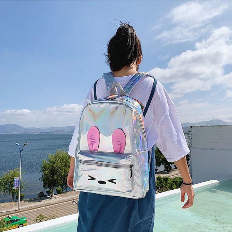

Funny Embroidered Laser Backpack Shoulder Bag College Girl Cartoon Backpacks Female Travel Bags Large Capacity School