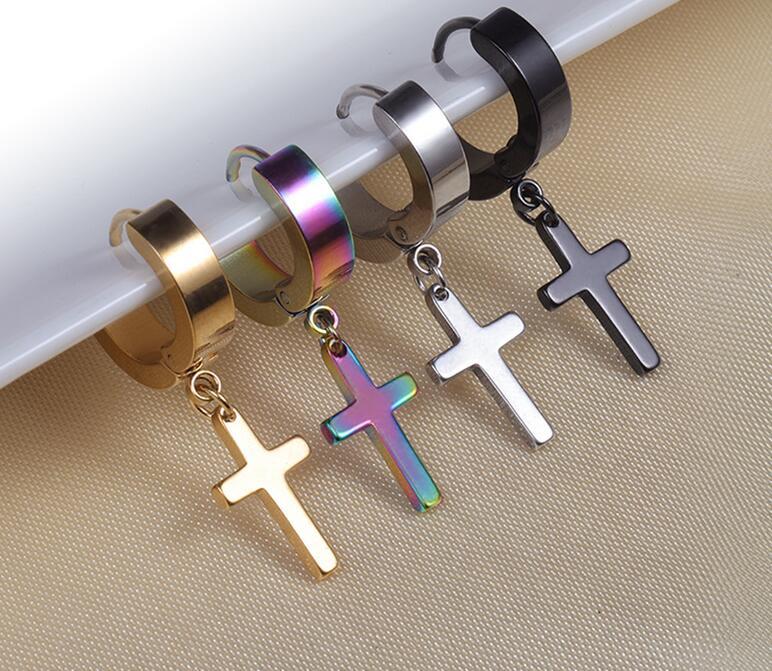 

NEW 4 Colors Allergy Free Cross Ear Clasp Fashionable Titanium Punk Ear Studs Stainless Steel Earrings 30pcs Epacket