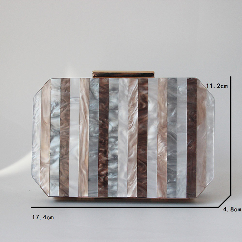 

Women Handbag Acrylic Clutch Bag Wedding Clutch Purse and Handbag Fashion Stripe Pattern Patchwork Party Shoulder Bag, As pic