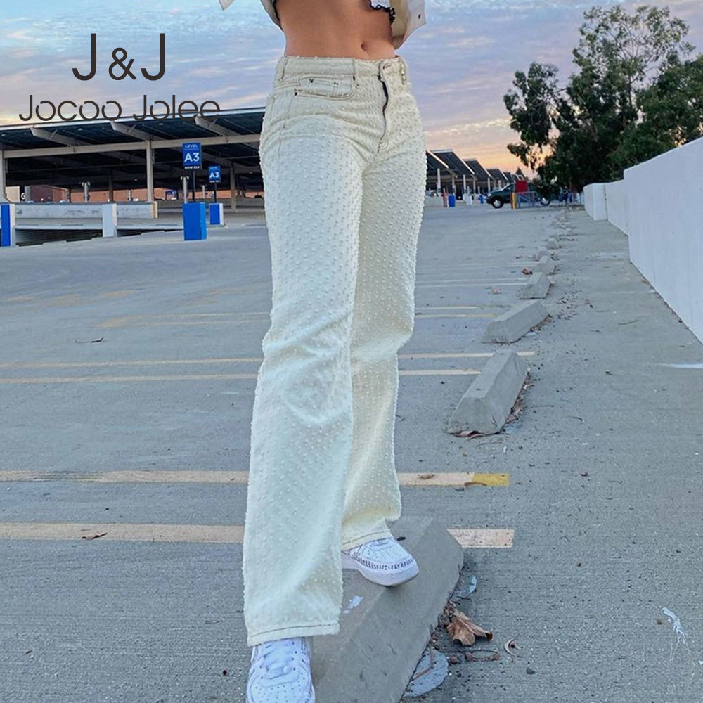 

Jocoo Jolee Women Spring Autumn Casual Vintage Button Fly Solid All-match Middle Waist Pants Office Lady Straight trousers 210518, White