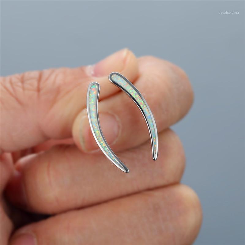 

Stud Dainty Female White Blue Opal Stone Earrings Cute Bride Geometry Wedding Rose Gold Silver Color For Women, Golden;silver