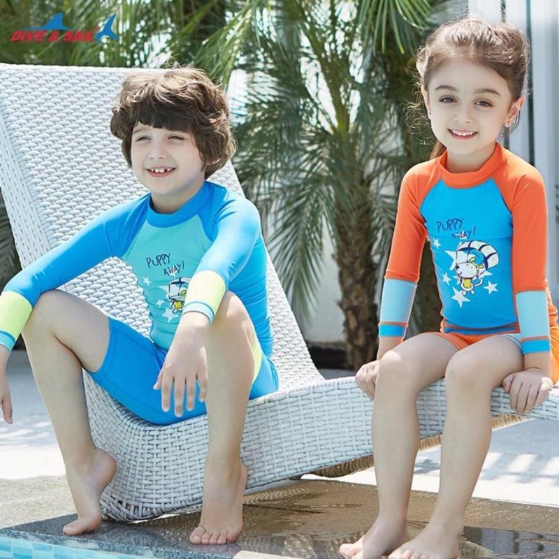

One-Piece Suits Girls Boys Swimsuit UPF 50+ UV Long Sleeve Swimwear Swimming 3-12 Years Kids Child Beach Shirt Trunks Surfing Diving Suit
