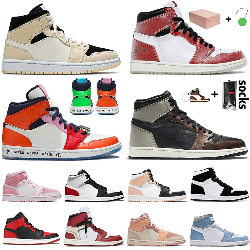 

2021 With Box Jumpman 1 1s Mens Women Basketball Shoes Retro Digital Pink High OG Hyper Royal Obsidian UNC Twist Dark Mocha Fearless Sport Sneakers Trainers Size 36-46, C33 36-46 obsidian