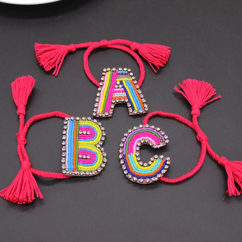 

Charm Bracelets 2021 Customed Letter Boho Bib Bohemia Handmade Braided Vintage Cotton Rope Ethnic 799