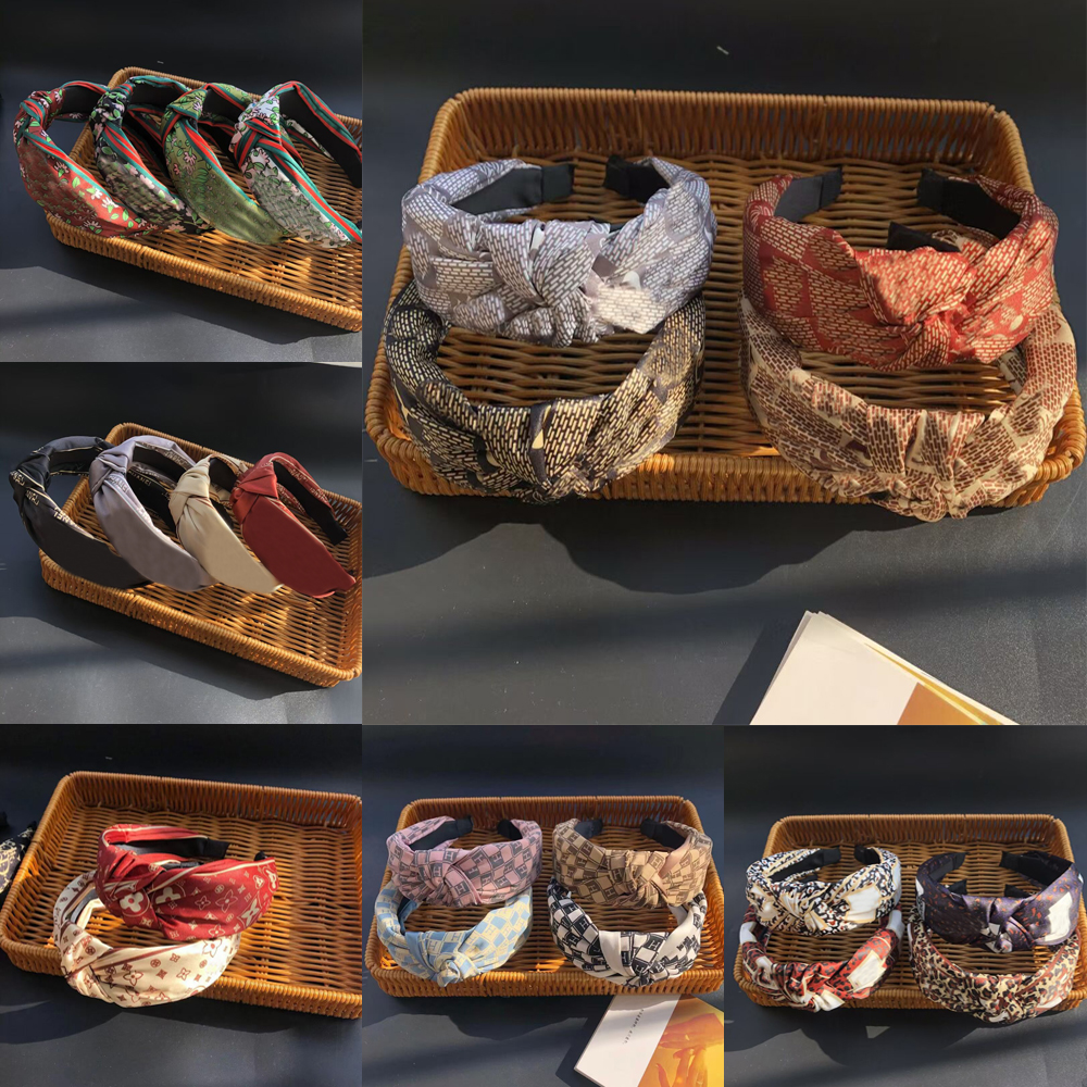 

12colors Leather Cloth Fashion Designer Brand Letters print Headband Wide Edge Knotted headbands Luxury Turban Hair Hoop Headwear Accessorie, Black;brown