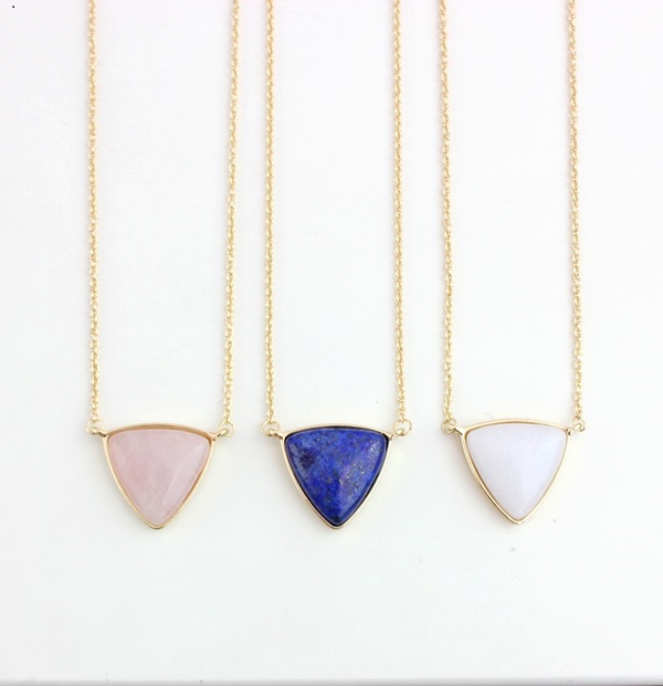 

Exquisite Handmade Triangle white Pink Crystal Stone Polishing Metal Druzy Natural stone Rose Quartz Necklaces Pyramid Pendants Necklace