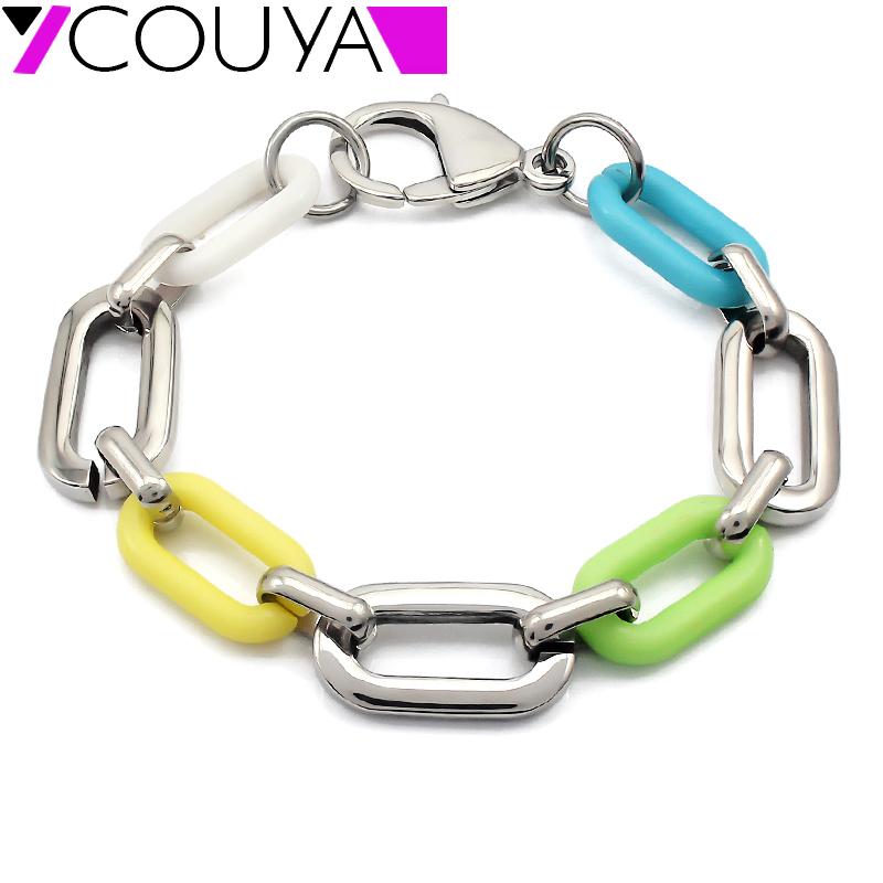 

Link, Chain Stainless Steel Fashion Design Silver Plated Acrylic Jewelry Link DIY Color Bracelet For Women Girl