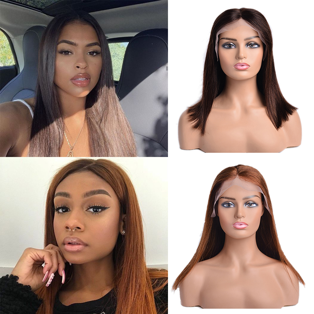 

26inch Brazilian Brown Straight Wig Short Bob Closure Wig 13x4 Lace Front Human Hair Wigs Natural Wigs for Women Virgin Hair Wigs, As the picture shows