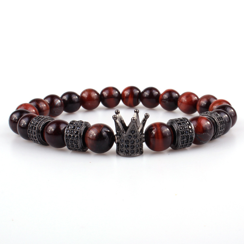 

Cool Lovers Gun Metal Crown Charm Wheel Natural Red Tiger Eye Stone Bead Strands Bracelets for Wholesale