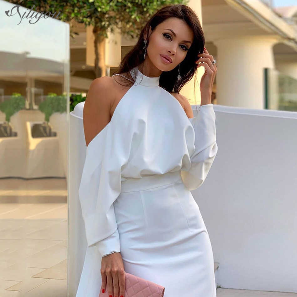 

Summer Women's Dress Turtleneck Knee Long Backless Sexy Bodycon Elegant Club Celebrity Banquet Beaded Vestido 210527, White