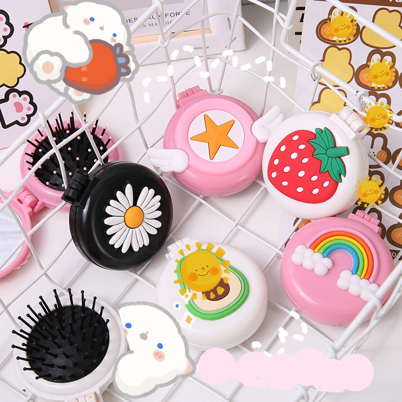 

Airbag Massage Folding Comb With Mirror Hair Brushes For Girls Travel Accessory Portable Mini Round Massage Combs