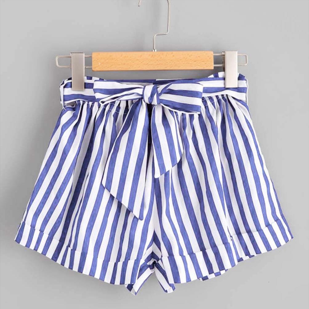 

summer stripe loose mid women short waist bow casual szorty damskie feminino spodenki, White;black