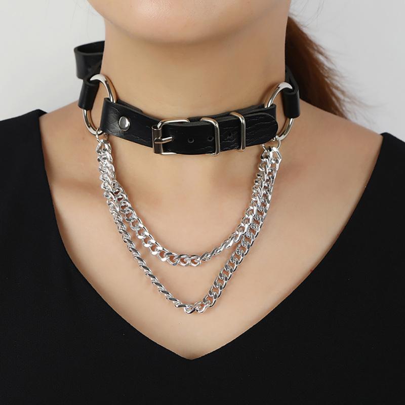

Chokers 2021 Fashion Goth Punk Necklace Women Collar Choker Retro Gothic With Chain Body Accessories