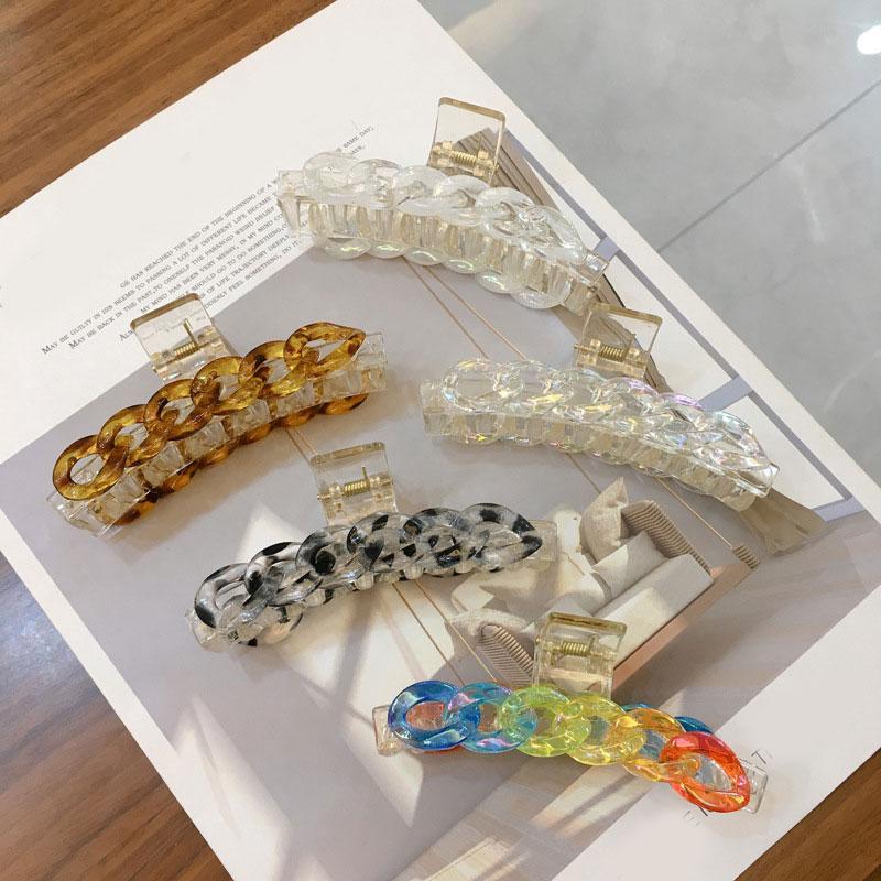 

Hair Accessories Vintage Clips Colorful Transparent Claw Long Chain Hairpin For Women Girls Geometric Lock Clip
