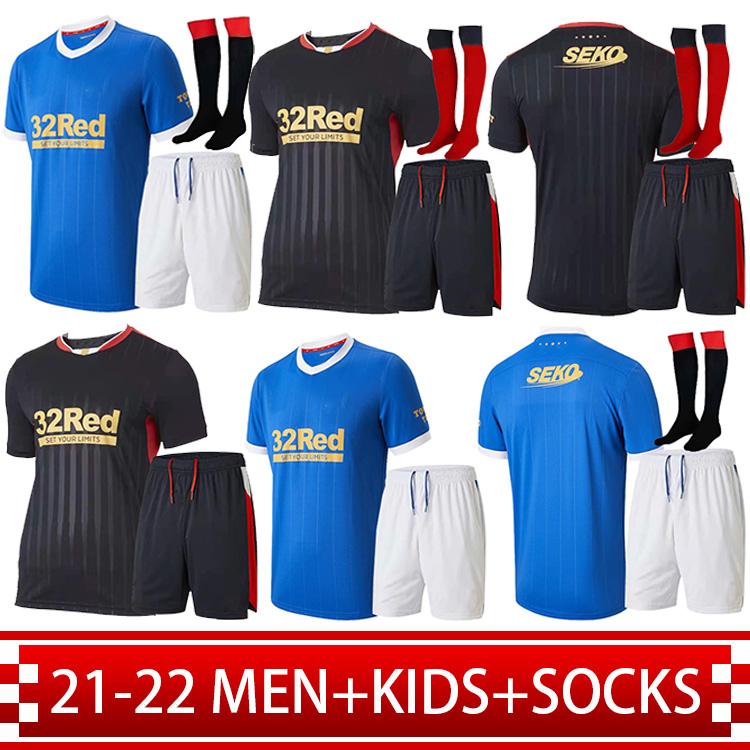 

2021 Rangers 150th Anniversary Soccer Jerseys Glasgow 21 22 away DEFOE HAGI BARKER MORELOS SPECIAL 2022 Football Shirts Men + kids kits socks uniform, Black