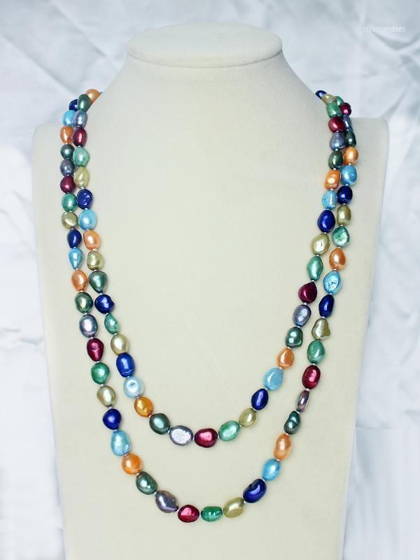 

Chains Hand Knotted Genuine Natural 8-9mm Multicolor White Gray Baroque Freshwater Pearl Necklace 127cm1